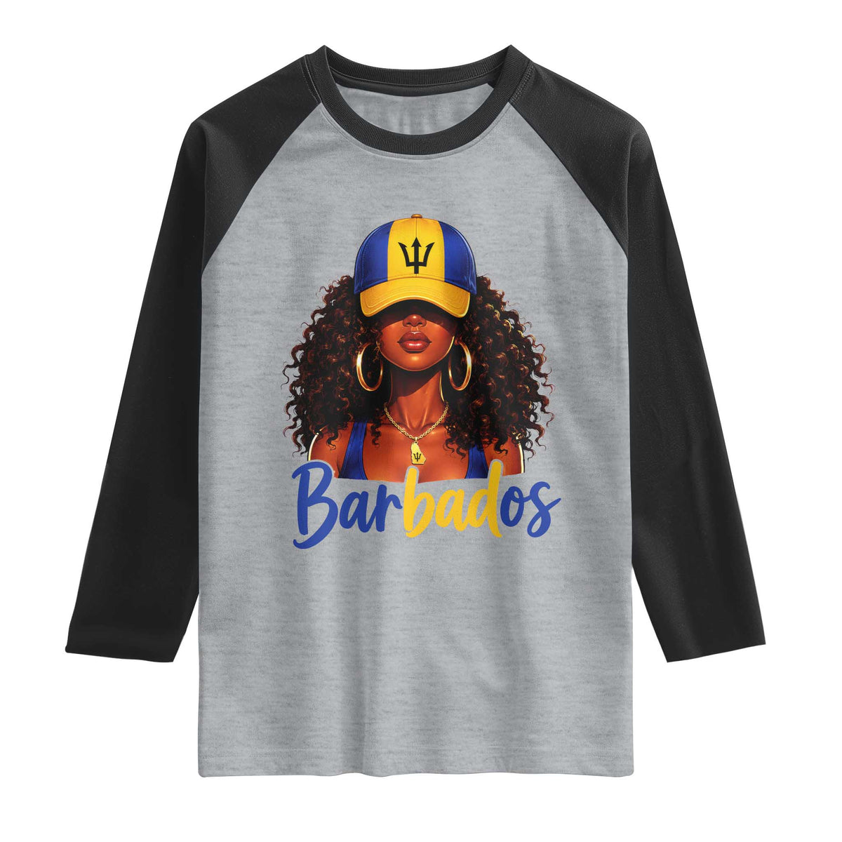 Bajan Girl Raglan Shirt Barbados Flag Caribbean Heritage Pride Graphic Gift TS10 Heather Gray Black Print Your Wear