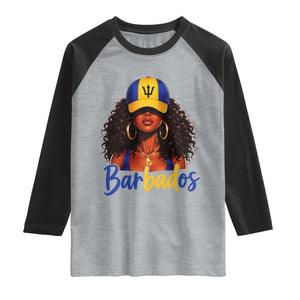 Bajan Girl Raglan Shirt Barbados Flag Caribbean Heritage Pride Graphic Gift TS10 Heather Gray Black Print Your Wear