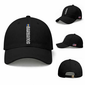 Barbados Flag Baseball Cap Distressed Vertical Typography Caribbean Island Pride Heritage Gift TS10 Baseball Cap Universal Fit Black Print Your Wear