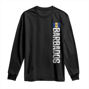 Barbados Flag Long Sleeve Shirt Distressed Vertical Typography Caribbean Island Pride Heritage Gift TS10 Black Print Your Wear