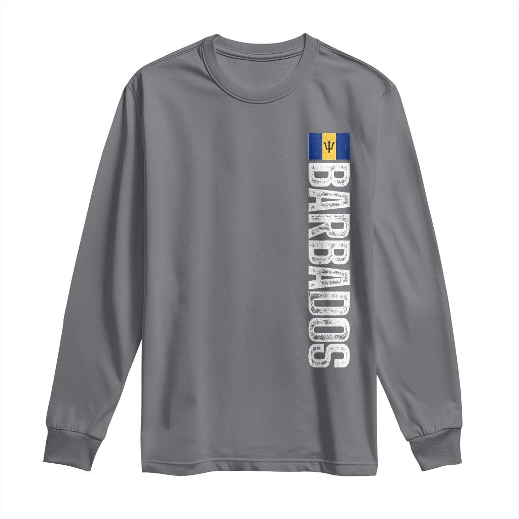 Barbados Flag Long Sleeve Shirt Distressed Vertical Typography Caribbean Island Pride Heritage Gift TS10 Charcoal Print Your Wear