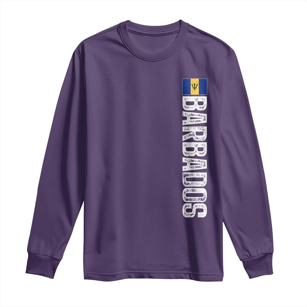 Barbados Flag Long Sleeve Shirt Distressed Vertical Typography Caribbean Island Pride Heritage Gift TS10 Purple Print Your Wear