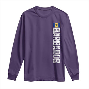 Barbados Flag Long Sleeve Shirt Distressed Vertical Typography Caribbean Island Pride Heritage Gift TS10 Purple Print Your Wear