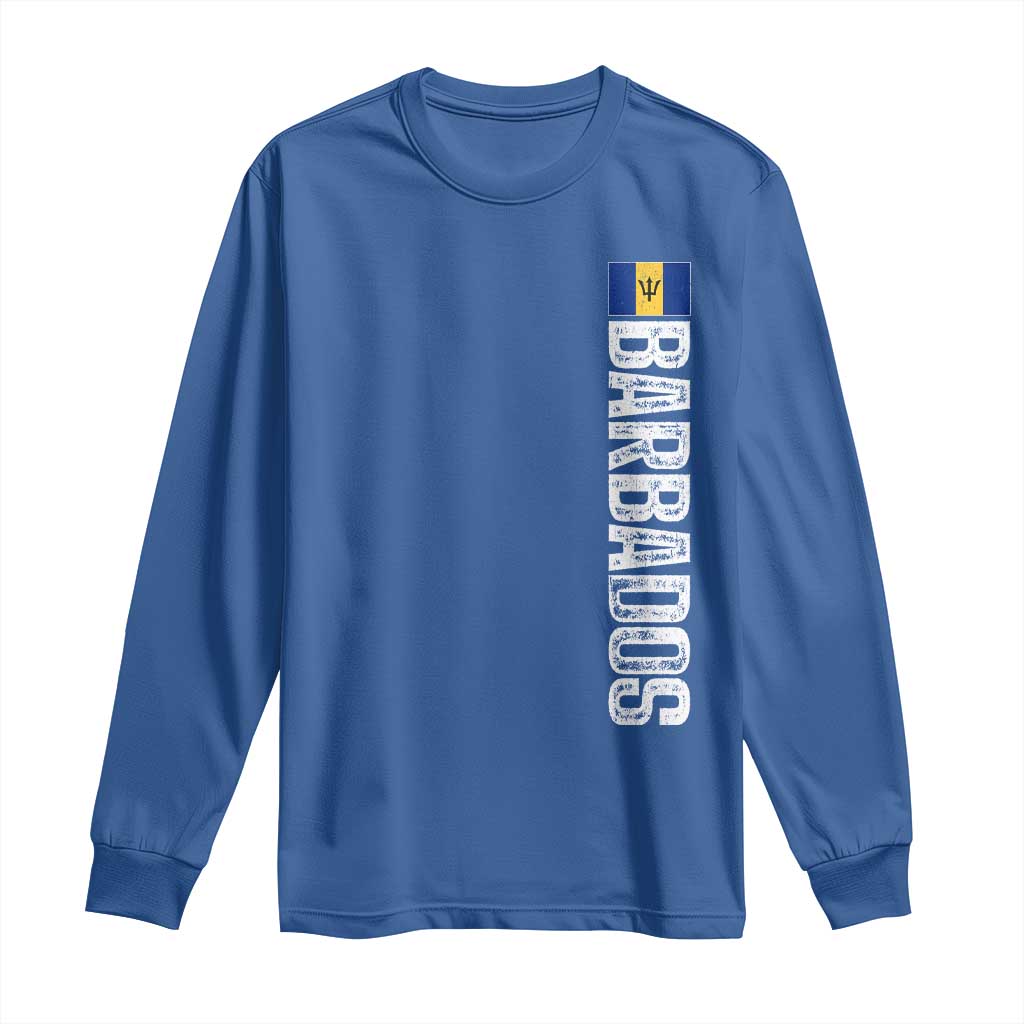 Barbados Flag Long Sleeve Shirt Distressed Vertical Typography Caribbean Island Pride Heritage Gift TS10 Royal Blue Print Your Wear