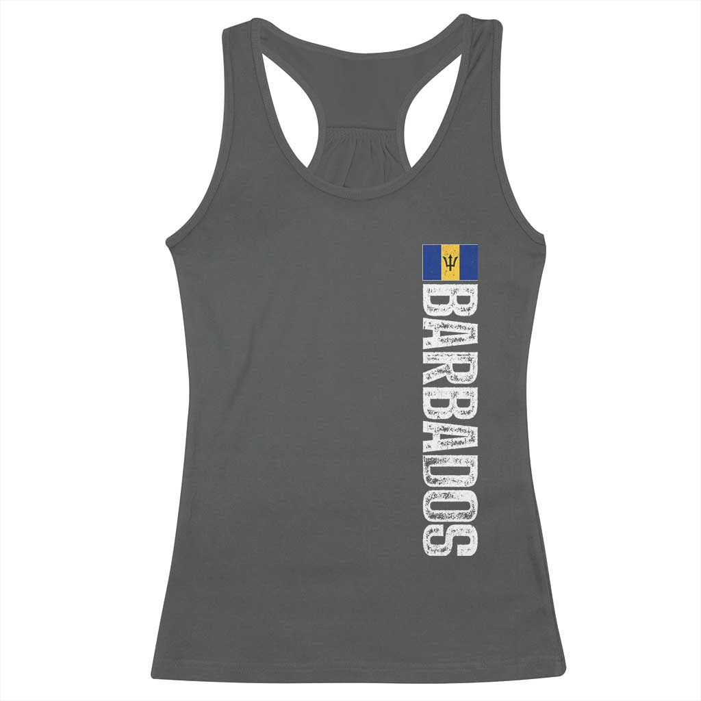 Barbados Flag Racerback Tank Top Distressed Vertical Typography Caribbean Island Pride Heritage Gift TS10 Dark Heather Print Your Wear