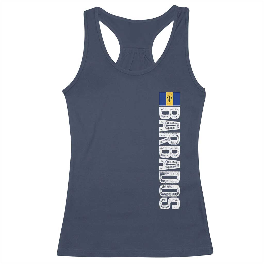 Barbados Flag Racerback Tank Top Distressed Vertical Typography Caribbean Island Pride Heritage Gift TS10 Navy Print Your Wear
