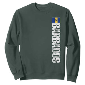 Barbados Flag Sweatshirt Distressed Vertical Typography Caribbean Island Pride Heritage Gift TS10 Dark Forest Green Print Your Wear