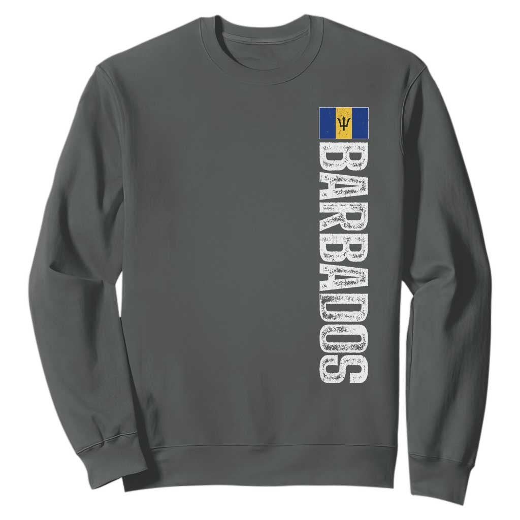 Barbados Flag Sweatshirt Distressed Vertical Typography Caribbean Island Pride Heritage Gift TS10 Dark Heather Print Your Wear