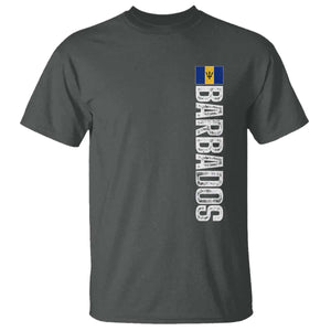 Barbados Flag T Shirt Distressed Vertical Typography Caribbean Island Pride Heritage Gift TS10 Dark Heather Print Your Wear