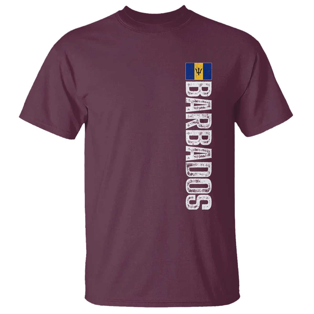 Barbados Flag T Shirt Distressed Vertical Typography Caribbean Island Pride Heritage Gift TS10 Maroon Print Your Wear