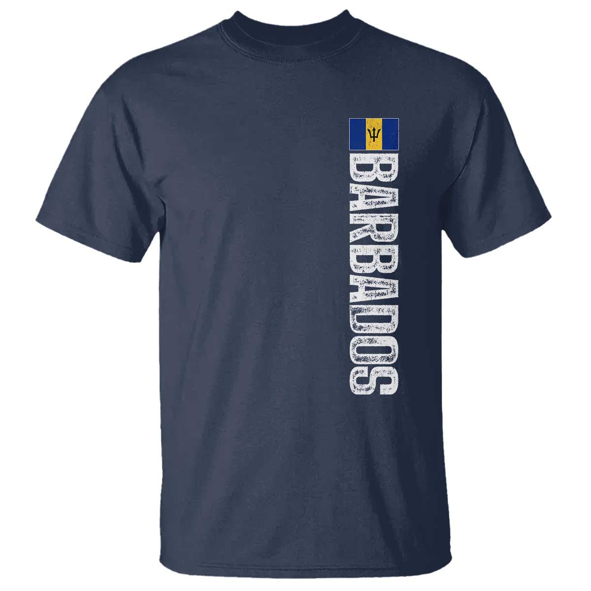 Barbados Flag T Shirt Distressed Vertical Typography Caribbean Island Pride Heritage Gift TS10 Navy Print Your Wear