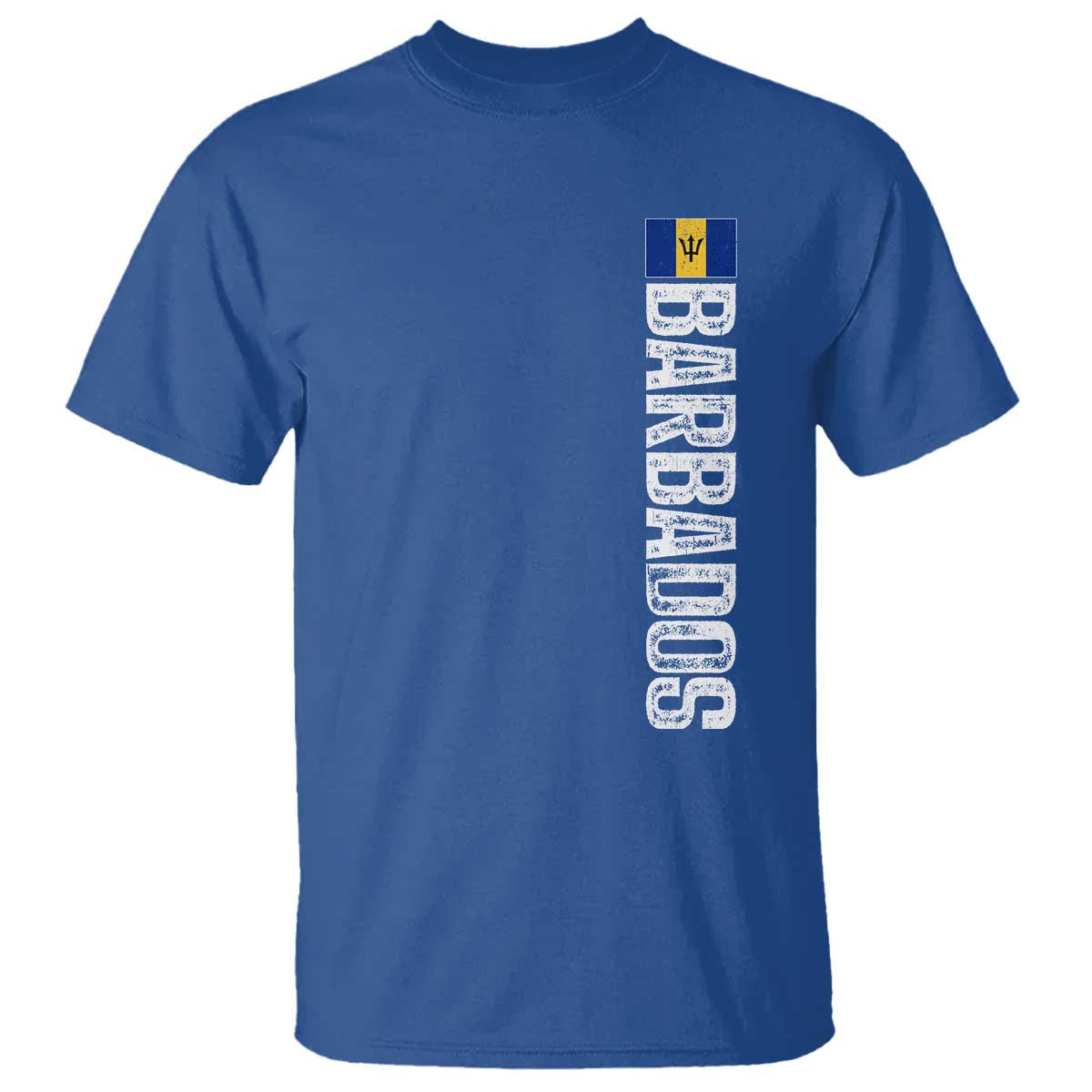 Barbados Flag T Shirt Distressed Vertical Typography Caribbean Island Pride Heritage Gift TS10 Royal Blue Print Your Wear