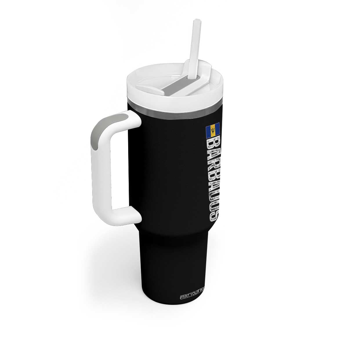 Barbados Flag Tumbler With Handle Distressed Vertical Typography Caribbean Island Pride Heritage Gift TS10 Print Your Wear