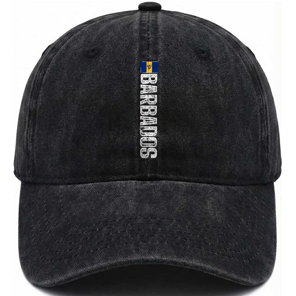Barbados Flag Washed Cotton Baseball Cap Distressed Vertical Typography Caribbean Island Pride Heritage Gift TS10 Print Your Wear