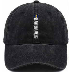 Barbados Flag Washed Cotton Baseball Cap Distressed Vertical Typography Caribbean Island Pride Heritage Gift TS10 Print Your Wear