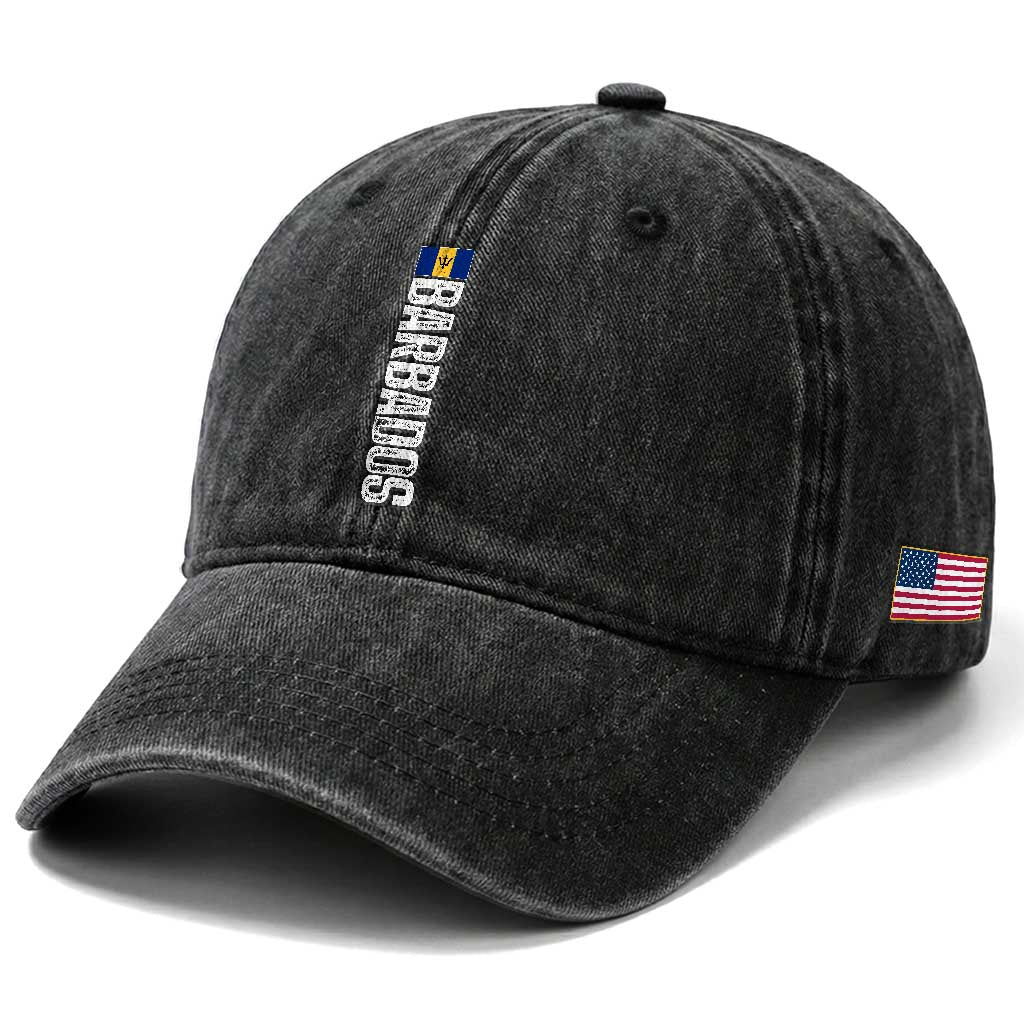 Barbados Flag Washed Cotton Baseball Cap Distressed Vertical Typography Caribbean Island Pride Heritage Gift TS10 Print Your Wear