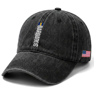 Barbados Flag Washed Cotton Baseball Cap Distressed Vertical Typography Caribbean Island Pride Heritage Gift TS10 Print Your Wear