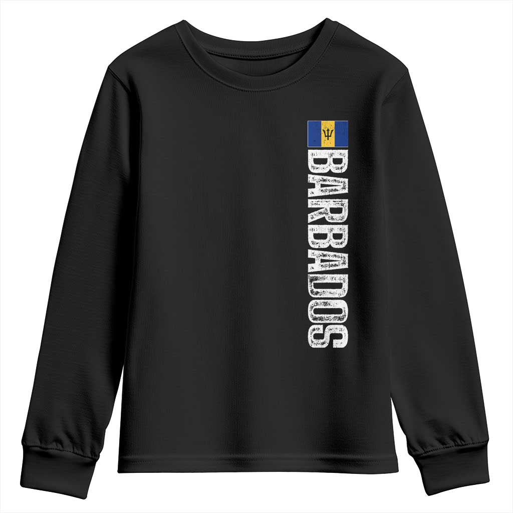 Barbados Flag Youth Sweatshirt Distressed Vertical Typography Caribbean Island Pride Heritage Gift TS10 Black Print Your Wear