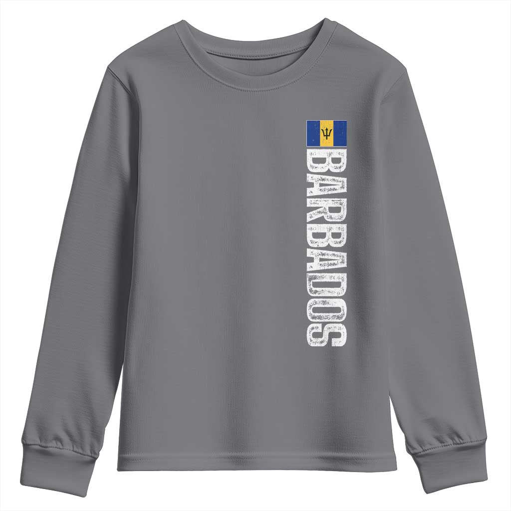 Barbados Flag Youth Sweatshirt Distressed Vertical Typography Caribbean Island Pride Heritage Gift TS10 Charcoal Print Your Wear