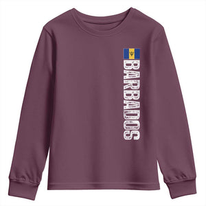Barbados Flag Youth Sweatshirt Distressed Vertical Typography Caribbean Island Pride Heritage Gift TS10 Maroon Print Your Wear