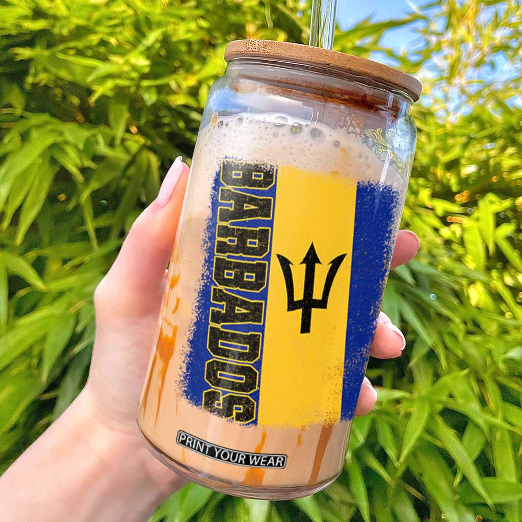 Vintage Barbados Flag Glass Can Distressed Patriotic Caribbean Island Barbadian Pride Heritage Gift TS10 Black Print Your Wear