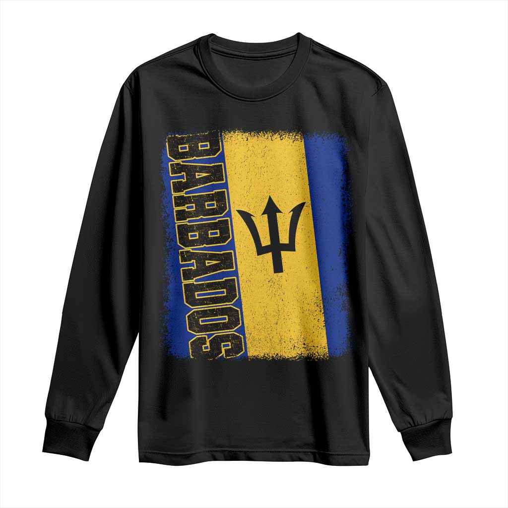 Vintage Barbados Flag Long Sleeve Shirt Distressed Patriotic Caribbean Island Barbadian Pride Heritage Gift TS10 Black Print Your Wear