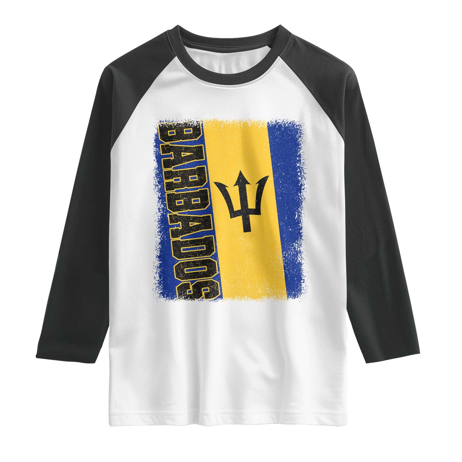 Vintage Barbados Flag Raglan Shirt Distressed Patriotic Caribbean Island Barbadian Pride Heritage Gift TS10 White Black Print Your Wear