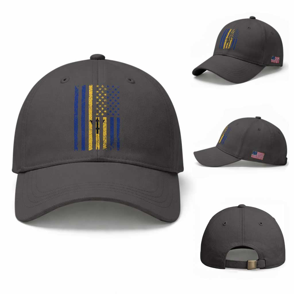 Barbados American Flag Baseball Cap Distressed Barbadian Pride Patriotic Heritage Gift TS10 Baseball Cap Universal Fit Dark Gray Print Your Wear