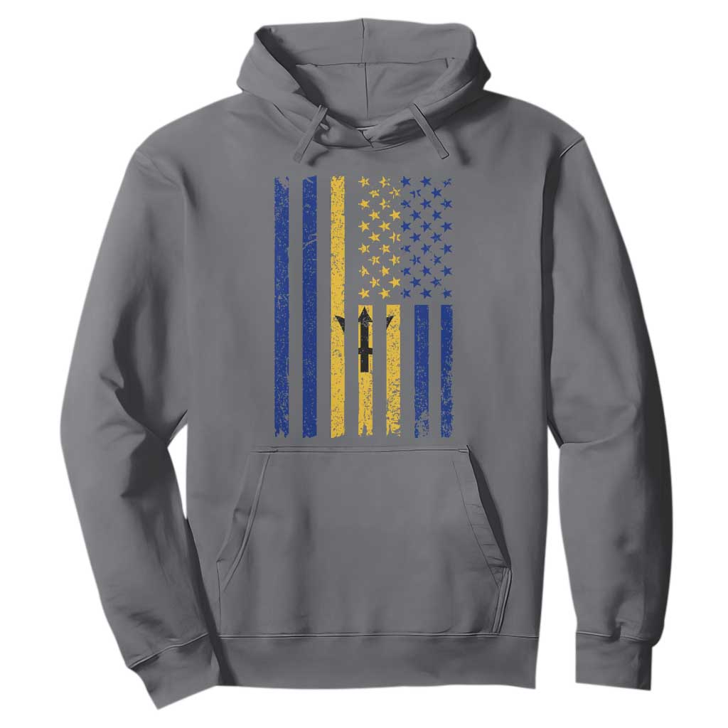 Barbados American Flag Hoodie Distressed Barbadian Pride Patriotic Heritage Gift TS10 Charcoal Print Your Wear