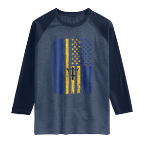 Barbados American Flag Raglan Shirt Distressed Barbadian Pride Patriotic Heritage Gift TS10 Heather Denim Navy Print Your Wear