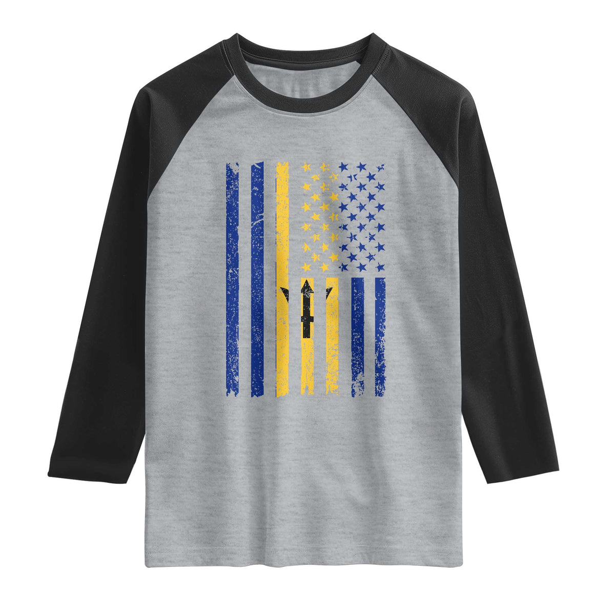 Barbados American Flag Raglan Shirt Distressed Barbadian Pride Patriotic Heritage Gift TS10 Heather Gray Black Print Your Wear