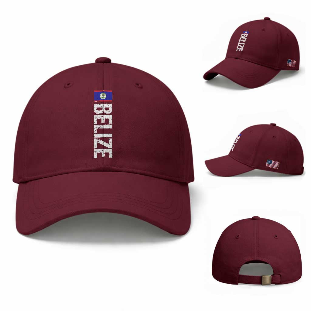Belize Flag Baseball Cap Distressed Central American Pride Heritage Gift TS10 Baseball Cap Universal Fit Maroon Print Your Wear