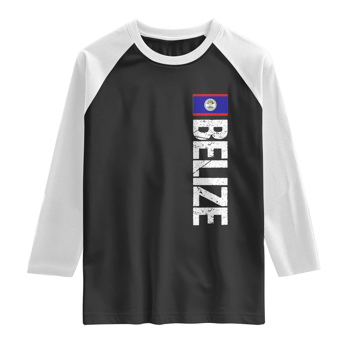Belize Flag Raglan Shirt Distressed Central American Pride Heritage Gift TS10 Black White Print Your Wear