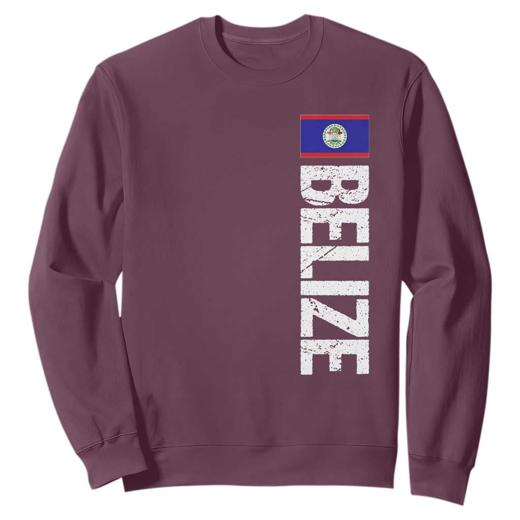 Belize Flag Sweatshirt Distressed Central American Pride Heritage Gift TS10 Maroon Print Your Wear