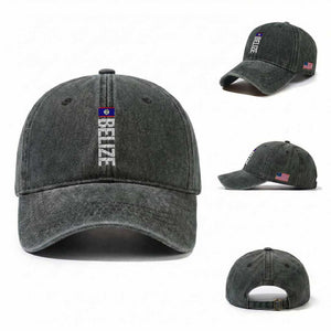 Belize Flag Washed Cotton Baseball Cap Distressed Central American Pride Heritage Gift TS10 Washed Cap Universal Fit Dark Green Print Your Wear