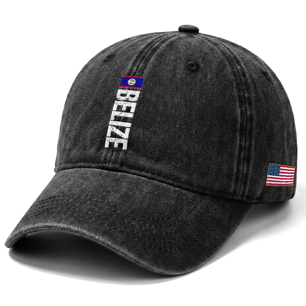 Belize Flag Washed Cotton Baseball Cap Distressed Central American Pride Heritage Gift TS10 Print Your Wear