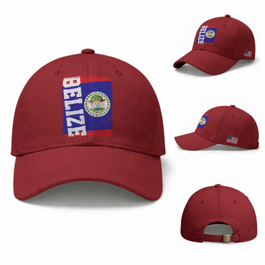 Vintage Belize Baseball Cap Distressed Flag Central American Pride Heritage Gift TS10 Baseball Cap Universal Fit Cherry Red Print Your Wear