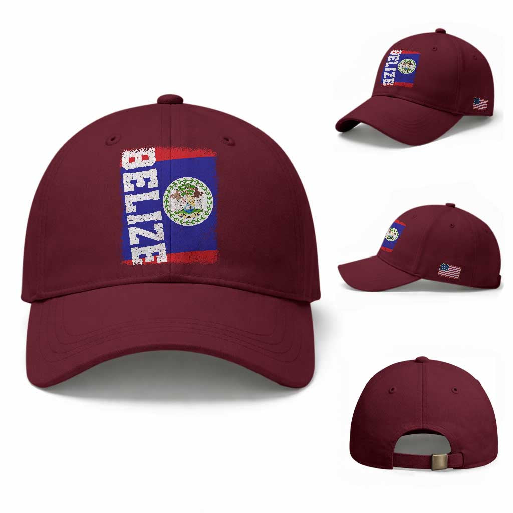 Vintage Belize Baseball Cap Distressed Flag Central American Pride Heritage Gift TS10 Baseball Cap Universal Fit Maroon Print Your Wear