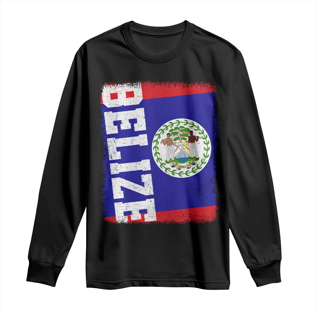 Vintage Belize Long Sleeve Shirt Distressed Flag Central American Pride Heritage Gift TS10 Black Print Your Wear