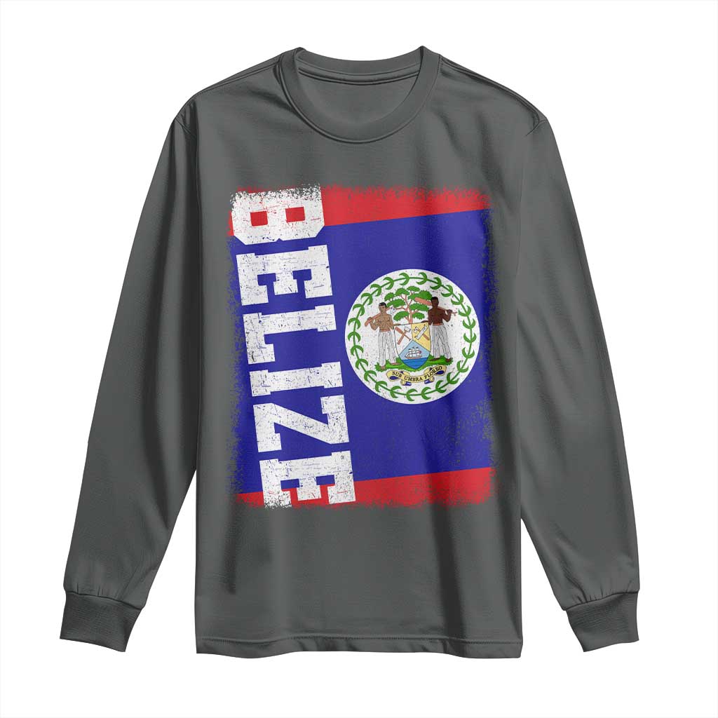 Vintage Belize Long Sleeve Shirt Distressed Flag Central American Pride Heritage Gift TS10 Dark Heather Print Your Wear