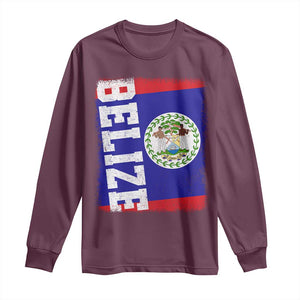Vintage Belize Long Sleeve Shirt Distressed Flag Central American Pride Heritage Gift TS10 Maroon Print Your Wear