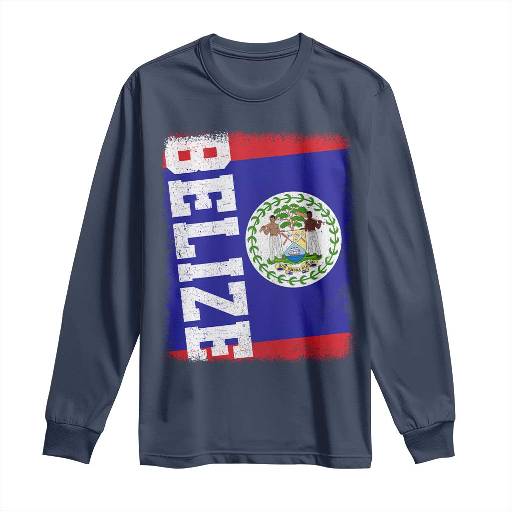 Vintage Belize Long Sleeve Shirt Distressed Flag Central American Pride Heritage Gift TS10 Navy Print Your Wear