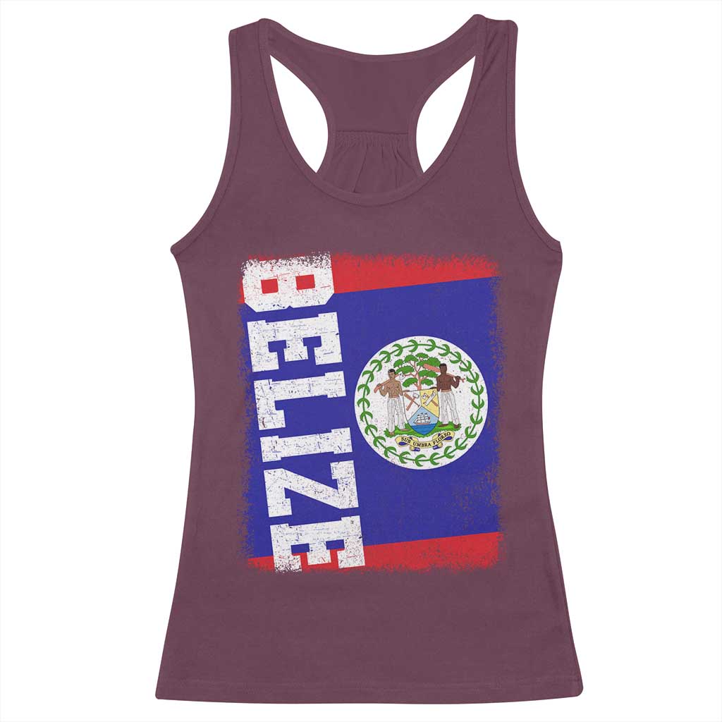 Vintage Belize Racerback Tank Top Distressed Flag Central American Pride Heritage Gift TS10 Maroon Print Your Wear