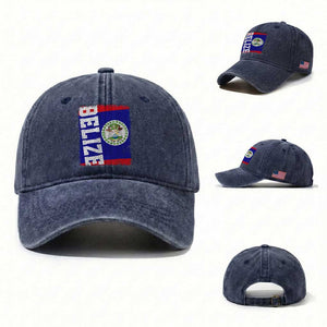 Vintage Belize Washed Cotton Baseball Cap Distressed Flag Central American Pride Heritage Gift TS10 Washed Cap Universal Fit Navy Print Your Wear