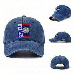 Vintage Belize Washed Cotton Baseball Cap Distressed Flag Central American Pride Heritage Gift TS10 Washed Cap Universal Fit Royal Blue Print Your Wear