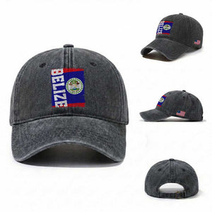 Vintage Belize Washed Cotton Baseball Cap Distressed Flag Central American Pride Heritage Gift TS10 Washed Cap Universal Fit Dark Gray Print Your Wear