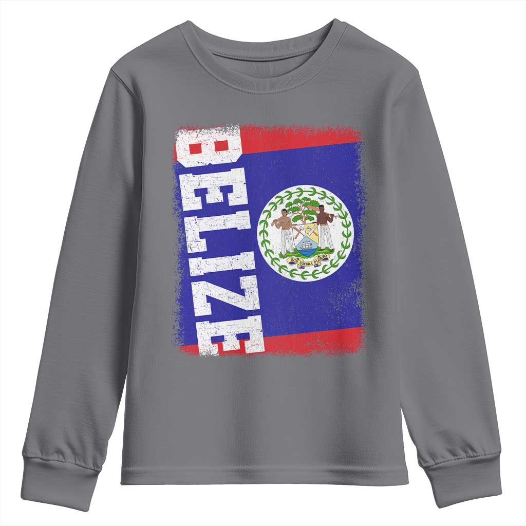Vintage Belize Youth Sweatshirt Distressed Flag Central American Pride Heritage Gift TS10 Charcoal Print Your Wear