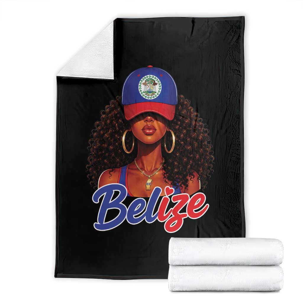 Belize Princess Throw Blanket Melanin Afro Girl Belize Flag Heritage Gift for Black Girls TS10 Black Print Your Wear