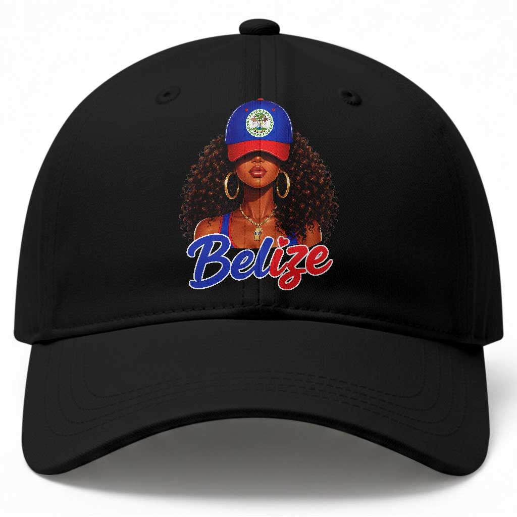 Belize Princess Baseball Cap Melanin Afro Girl Belize Flag Heritage Gift for Black Girls TS10 Print Your Wear