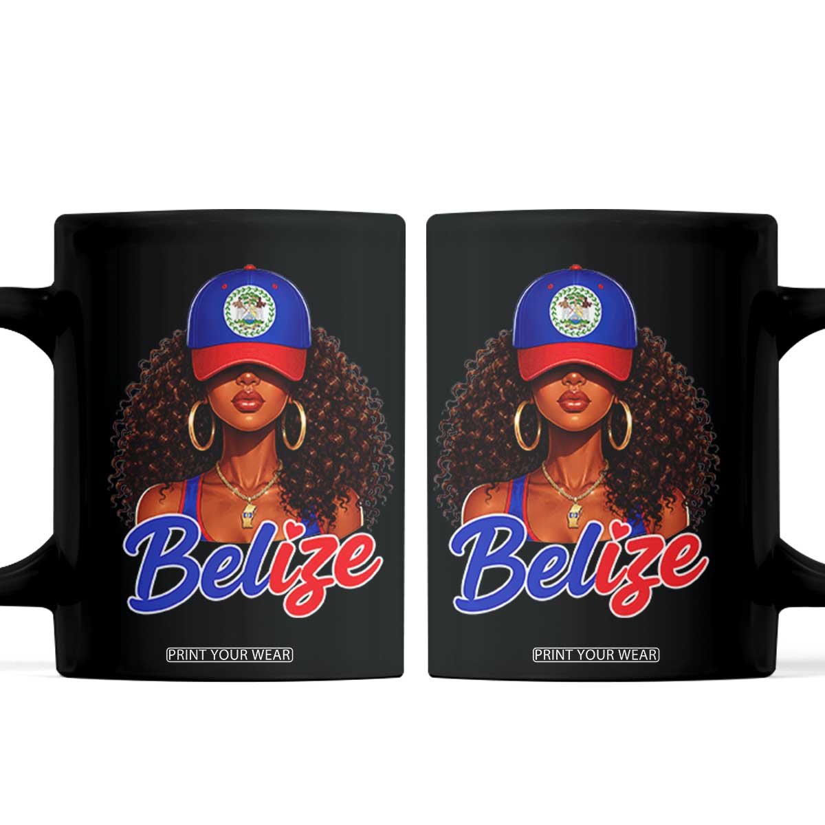 Belize Princess Coffee Mug Melanin Afro Girl Belize Flag Heritage Gift for Black Girls TS10 Black Print Your Wear